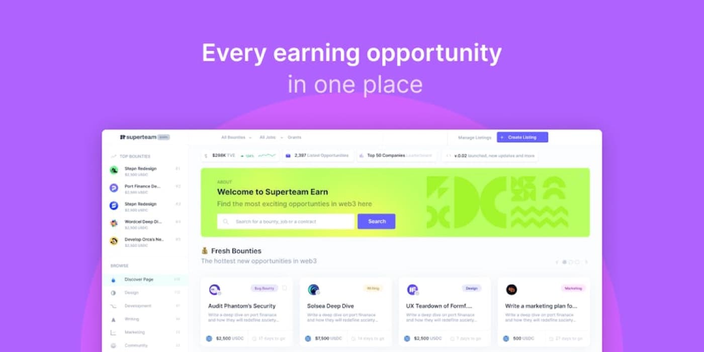 Superteam Earn interface on its Product Hunt launch page