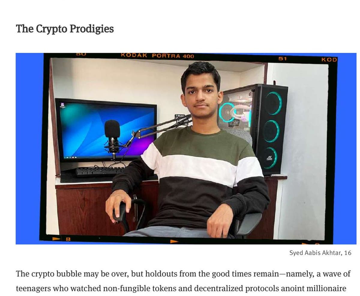 The Crypto Prodigies section featuring me